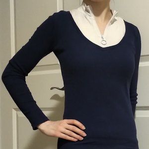 ✨SALE: 3 for $15!✨ Layered Navy Blue + White Business Casual Shirts